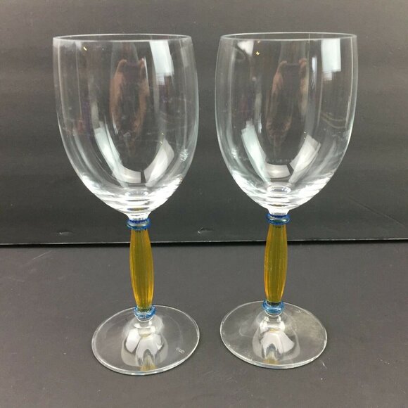Yellow Stem Wine Glass Set Of 2 Drinking Cups Kitchen Drinkware - Picture 1 of 12